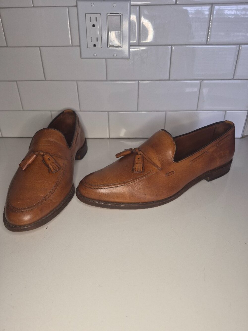 Allen Edmonds Grayson Tassel Loafers Mens 14 Walnut Tan Brown Leather Shoes M